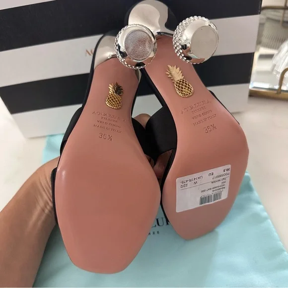 NWT AQUAZZURA Yes Darling 95 satin sandals black size 36.5 - Picture 5 of 9